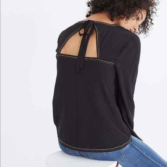 Madewell Silk Stitched Tie Back Top Medium Style H5079 - Picture 2 of 7